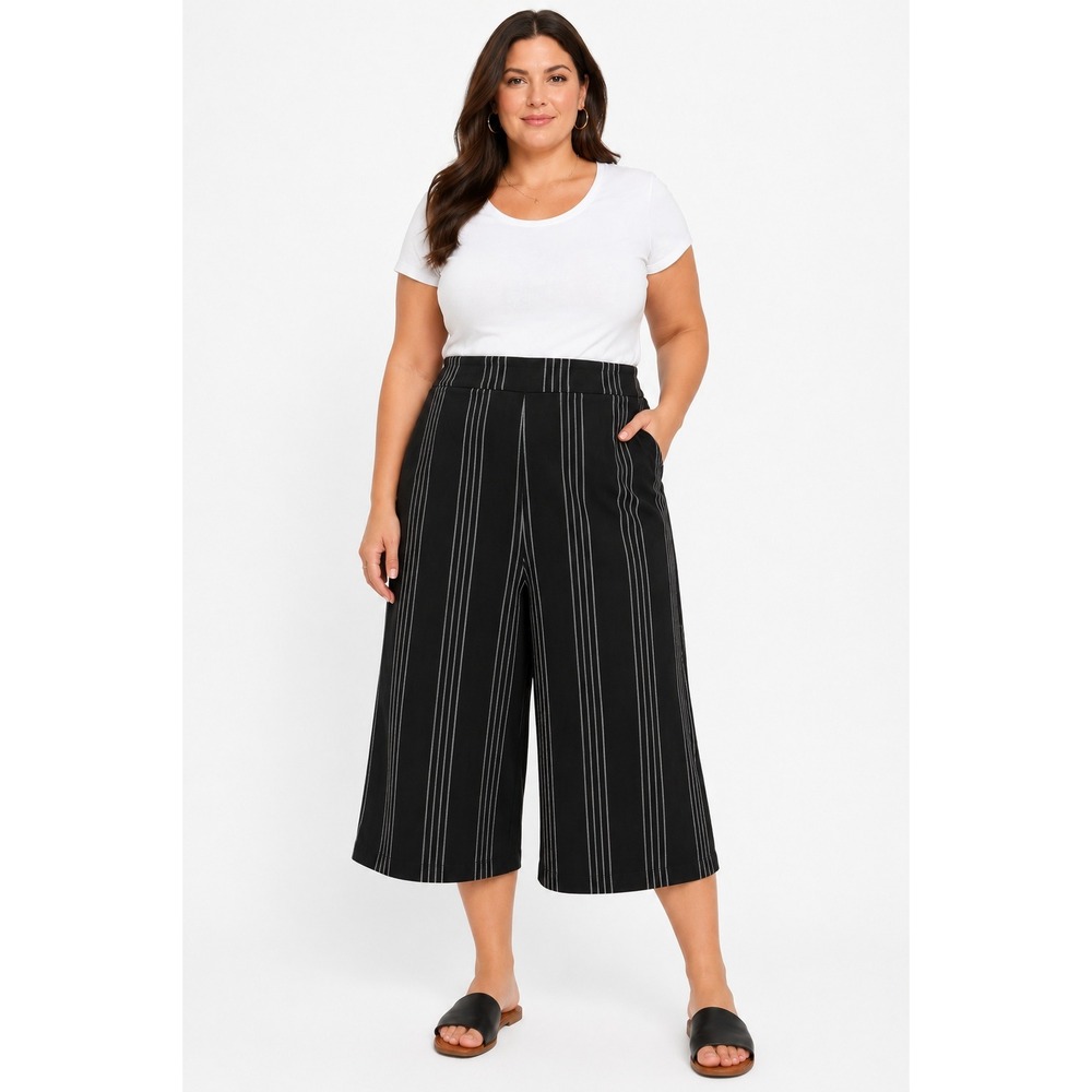 Torrid Linen Blend Striped Wide Leg Crop Culotte Pants Size 14